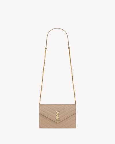 Yves Saint Laurent Wallet on Chain in Beige GHW, Luxury, Bags