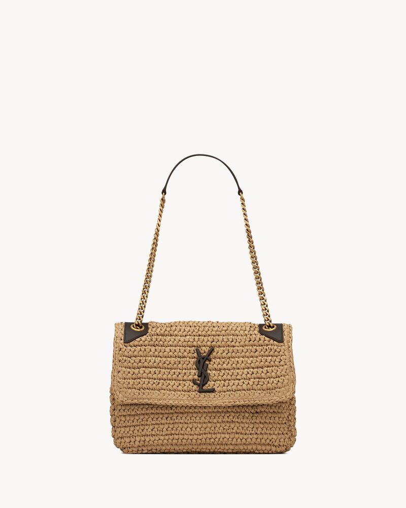 NIKI medium CHAIN BAG in raffia and leather