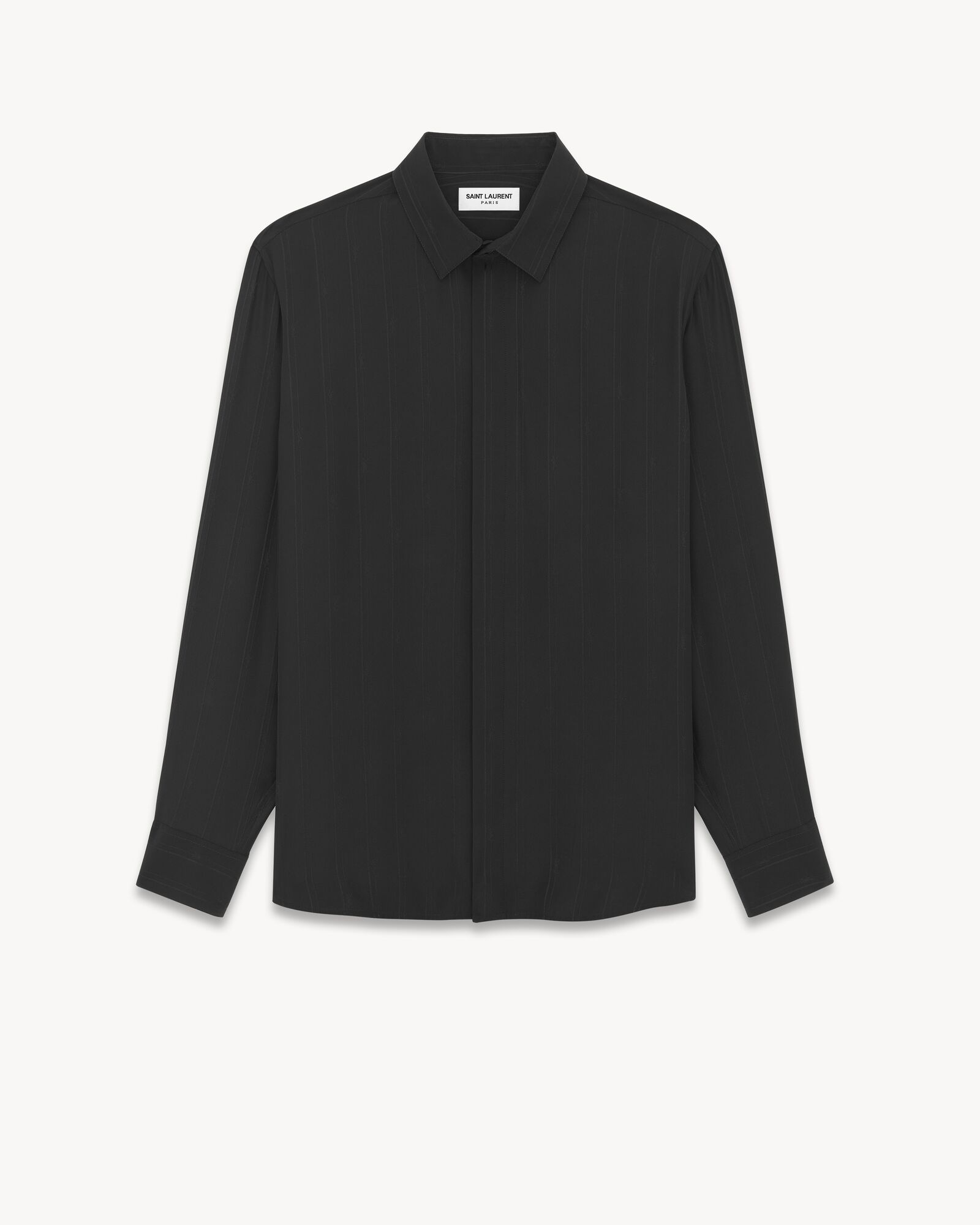 Yves Collar Shirt in Matte And Shiny Cassandre Striped Silk | Saint ...