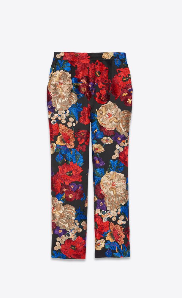 wide-leg pants in embroidered satin crepe