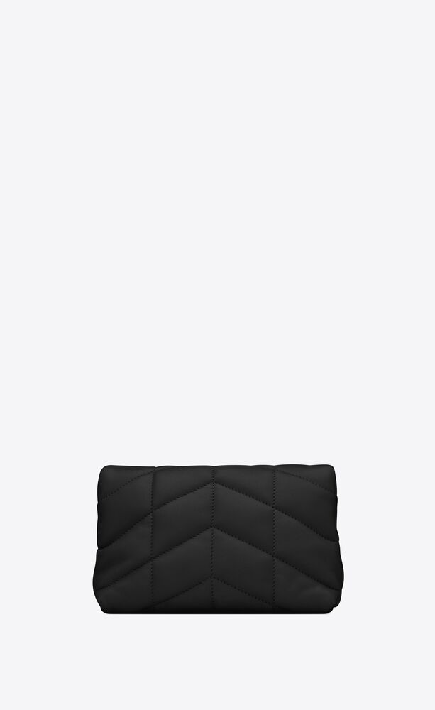 SAINT LAURENT Shearling Quilted Monogram Loulou Puffer Pouch Clutch Lilac  1243283
