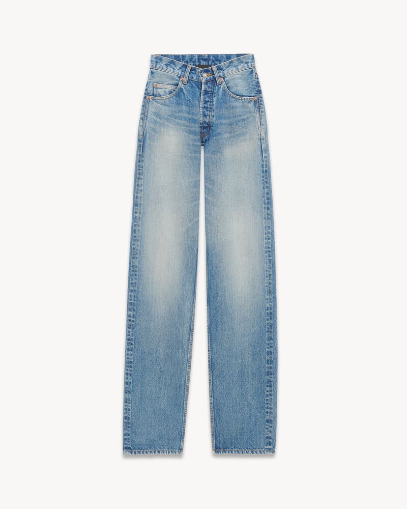 Jean V-waist long baggy en denim vintage blue