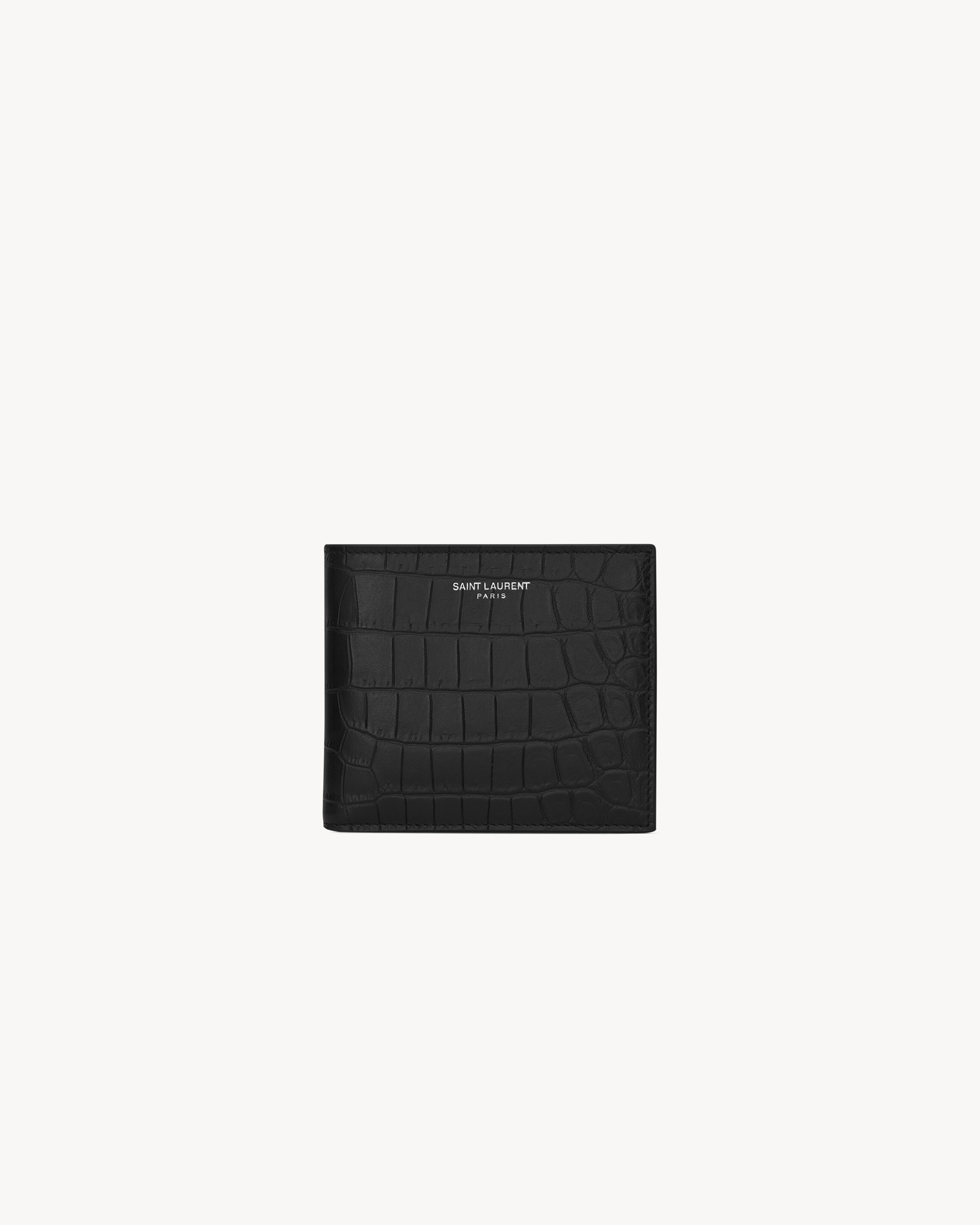 SAINT LAURENT PARIS east/west portemonnaie mit münzfach aus schwarzem leder mit krokodilledereffekt