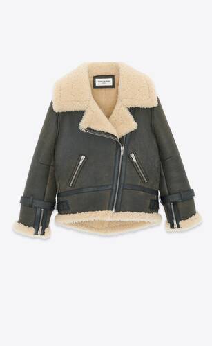 aviator jacket in aged-leather and shearling