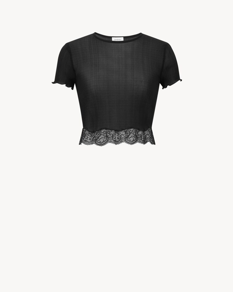 laced T-shirt in ribbed silk