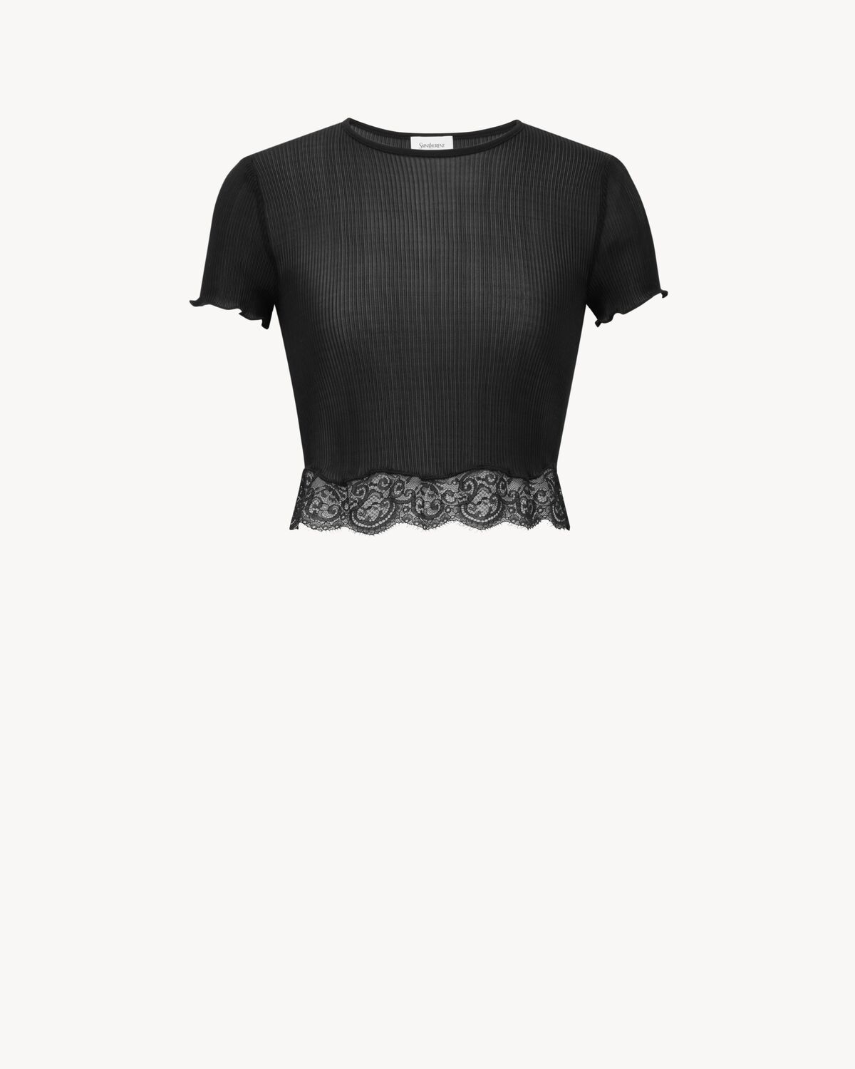 t-shirt in seta e pizzo a coste