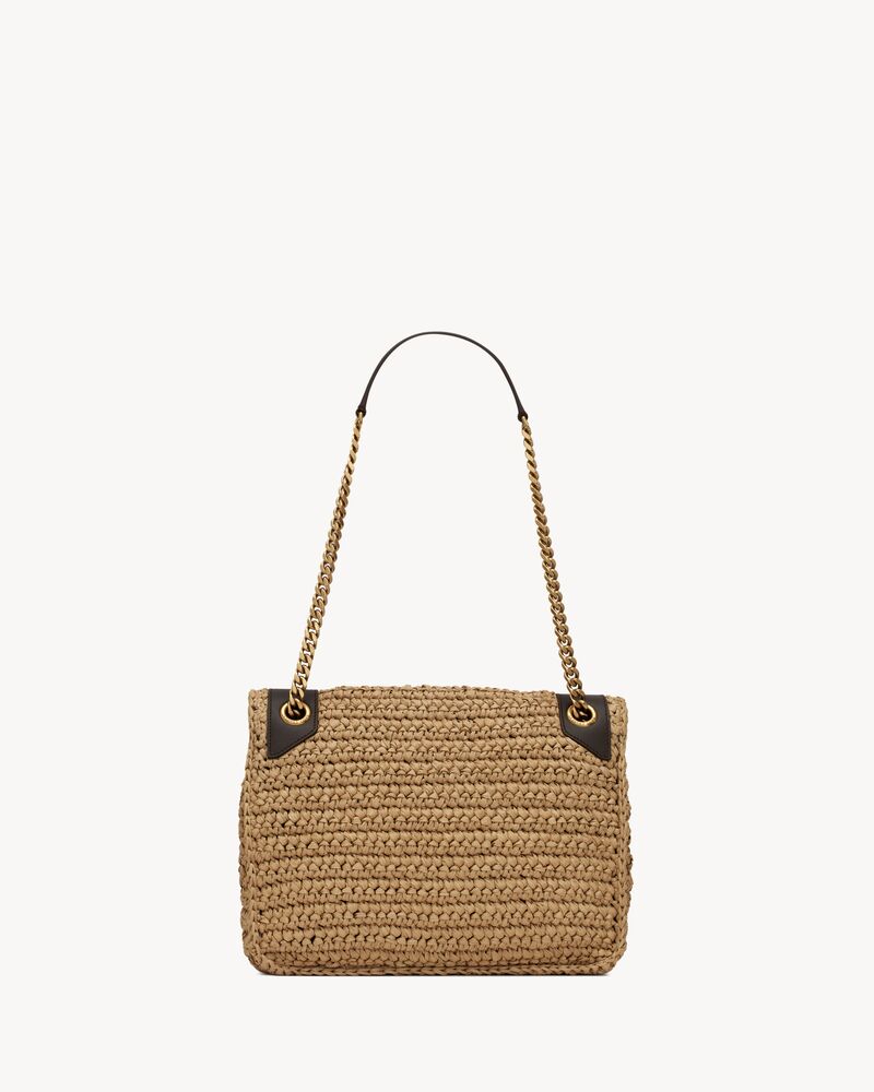 NIKI medium CHAIN BAG in raffia and leather