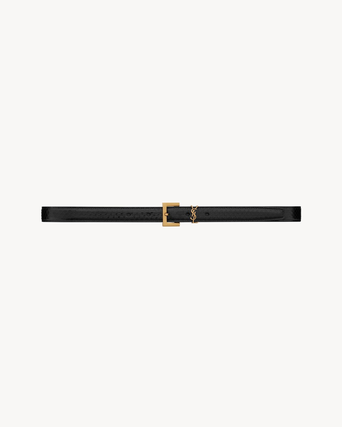 monogram thin belt with square buckle in lacquered ayers