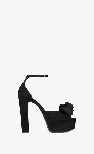 jodie platform sandals in suede with silk satin flower