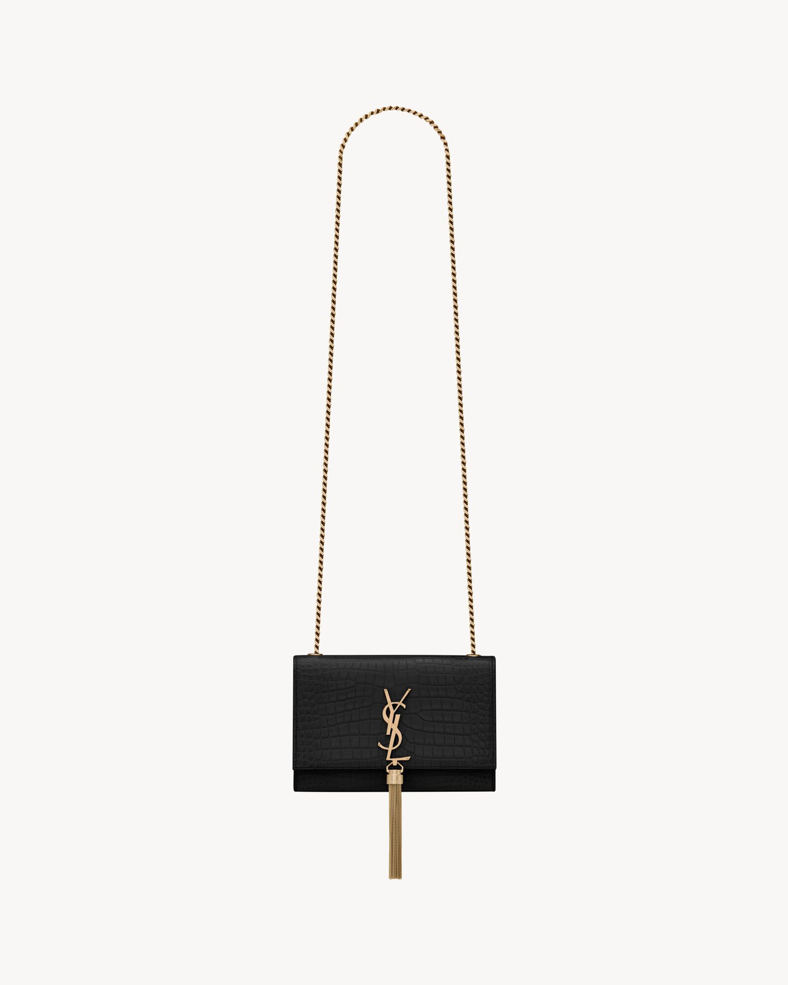 Kate chain wallet with tassel in crocodile embossed leather sale