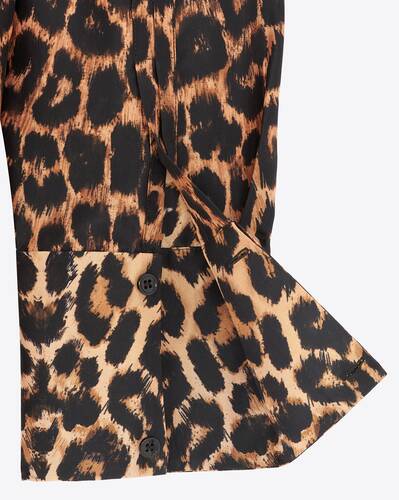 Oversized shirt in leopard silk taffeta | Saint Laurent | YSL.com