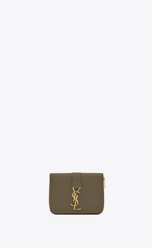 ysl line kompaktes portemonnaie mit reißverschluss aus genarbtem leder