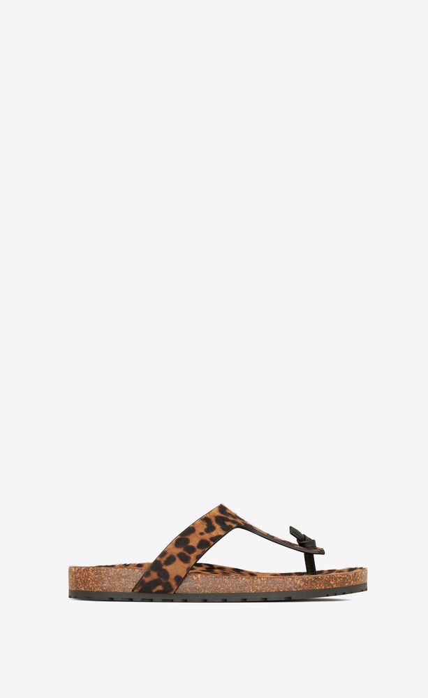 flache jimmy sandalen aus leder mit leoparden-print in pony-optik