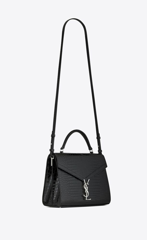 CASSANDRA top handle Medium bag in shiny crocodile-embossed leather ...