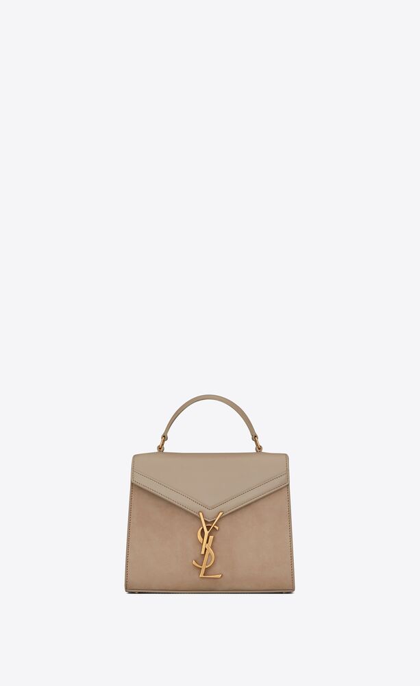 cassandra mini top handle bag in smooth leather and suede