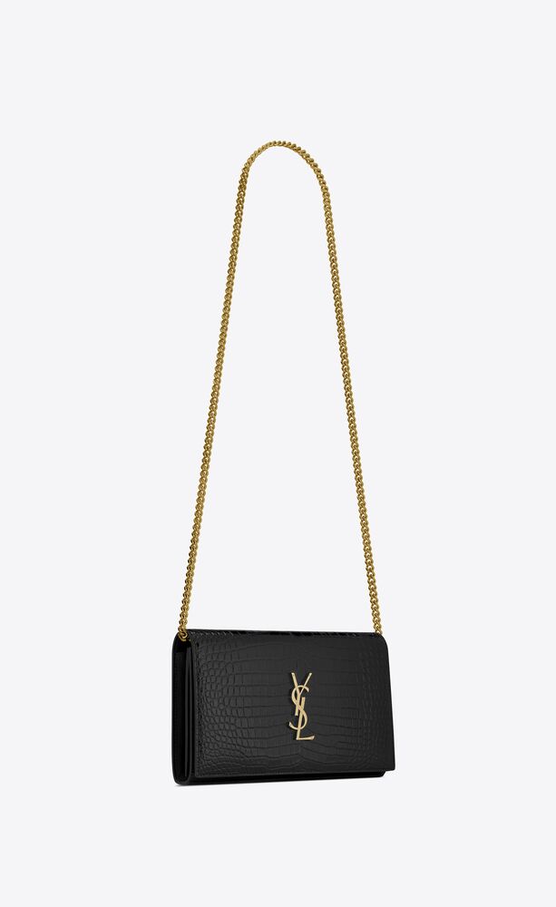 SUNSET Chain Wallet in crocodile-embossed shiny leather, Saint Laurent, YSL.com