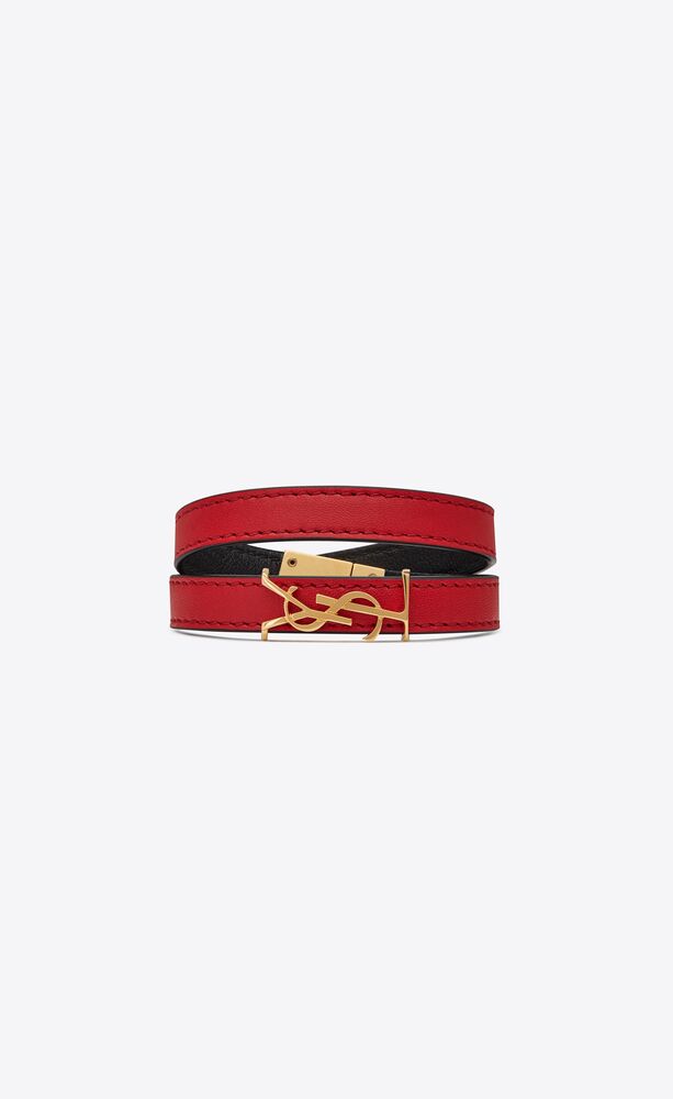 opyum double wrap bracelet in red leather and gold-tone metal