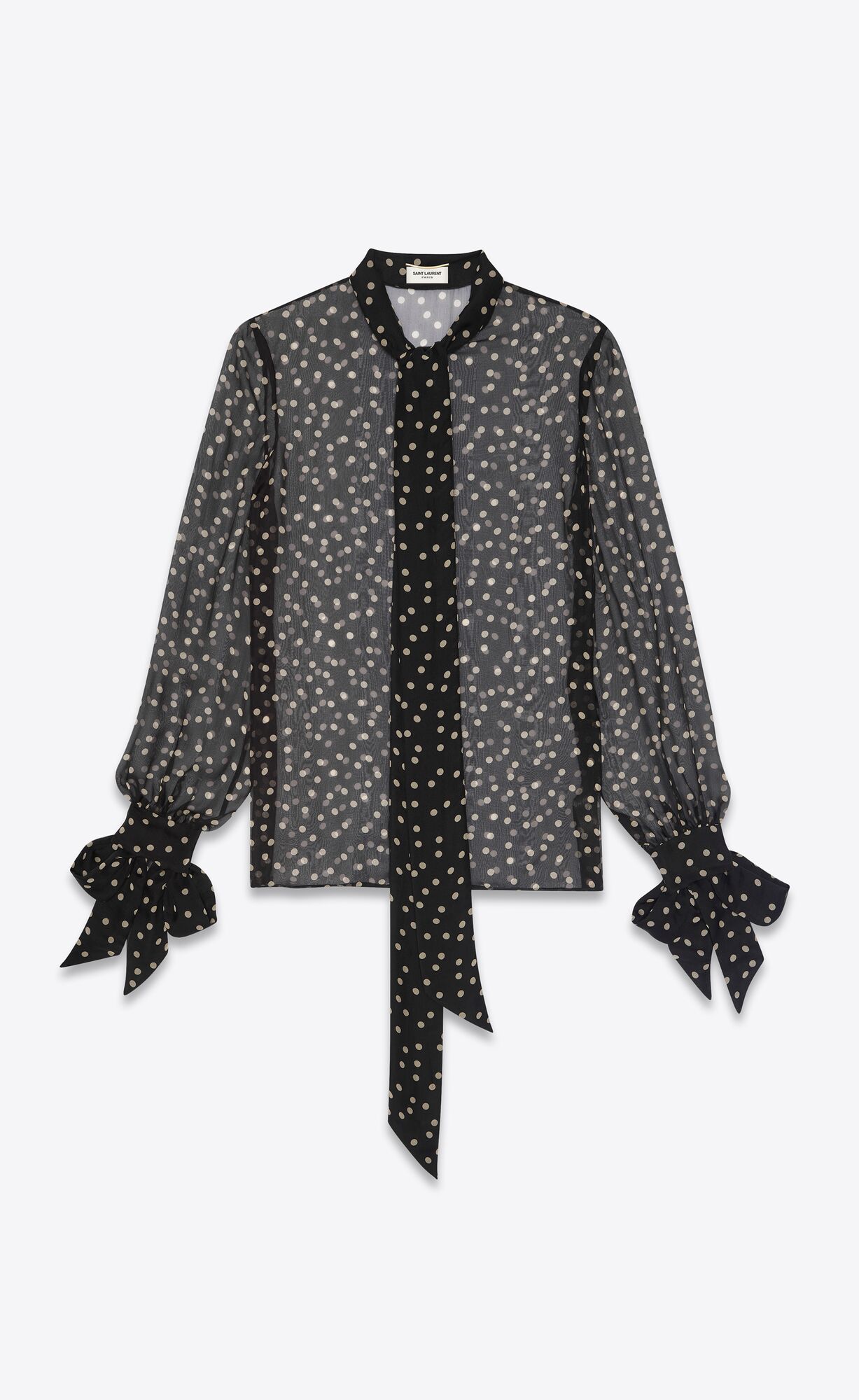 Lavallière-neck blouse in dotted silk muslin | Saint Laurent United ...