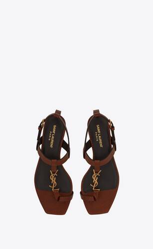 cassandra flat sandals in lizard-embossed shiny leather with bronze-tone monogram