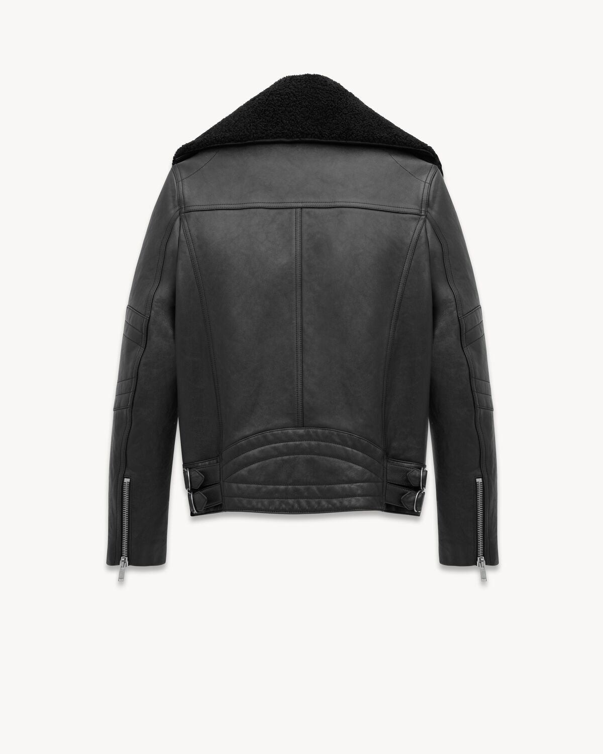 biker jacket in vintage leather and shearling