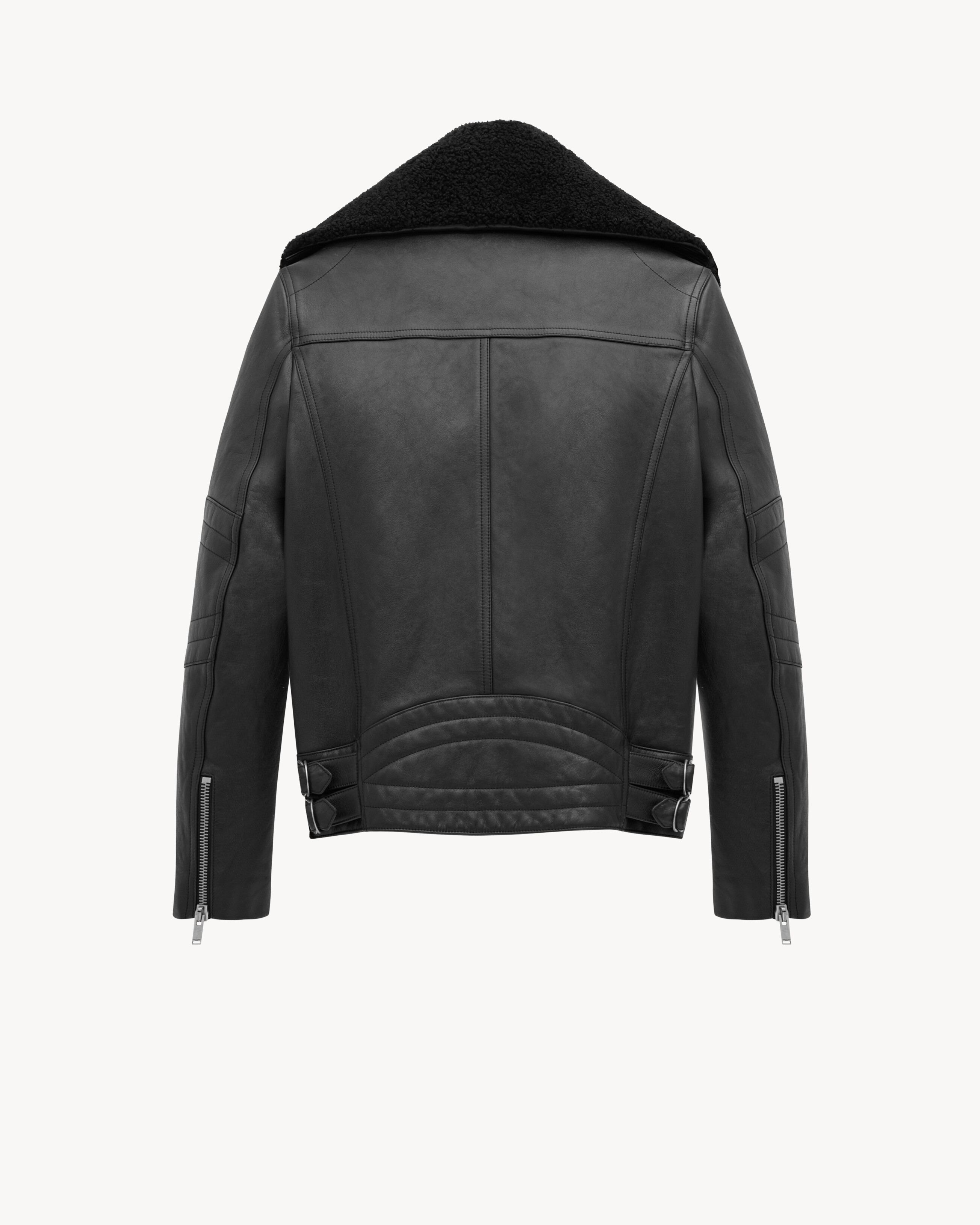 Giacca biker in pelle vintage e shearling