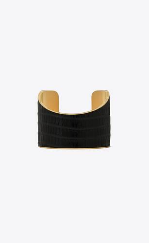 asymmetric cuff bracelet in tejus-embossed leather and metal