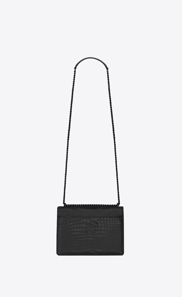 SAINT LAURENT Sunset small croc-effect patent-leather shoulder bag