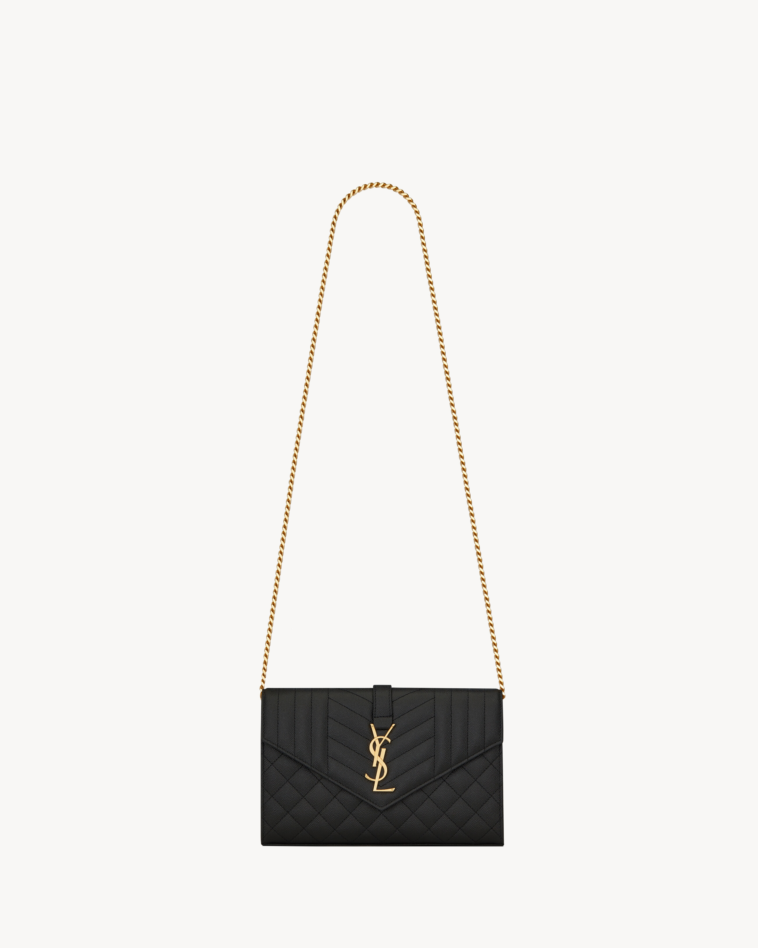 Saint Laurent Monogram Chain Wallet Matelasse Grain de Poudre Gold-tone  Black