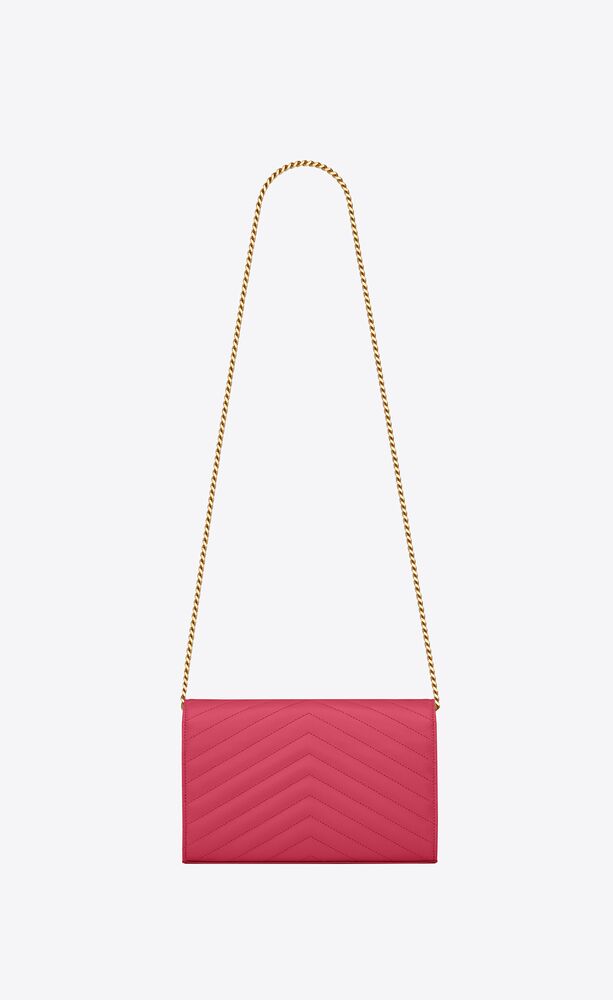 Cassandre Matelasse Envelope Leather Wallet On Chain in Pink - Saint  Laurent