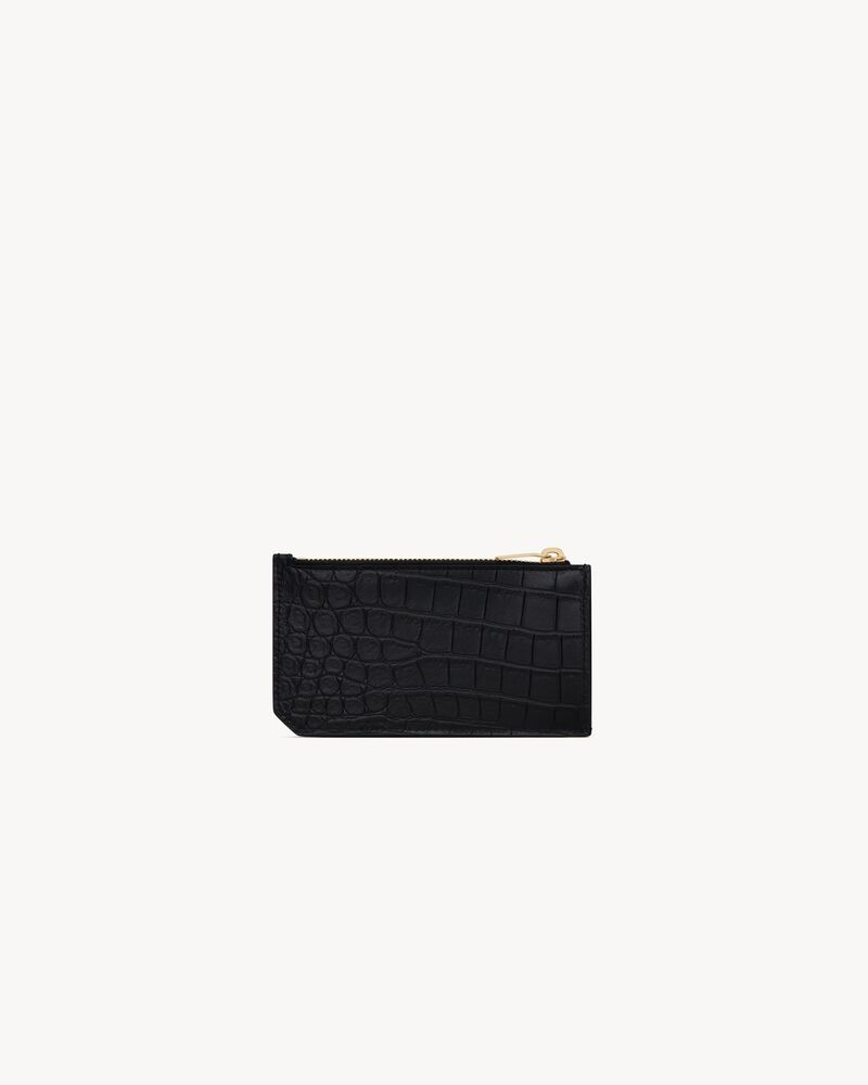 TINY CASSANDRE FRAGMENTS zip card case in crocodile-embossed matte leather