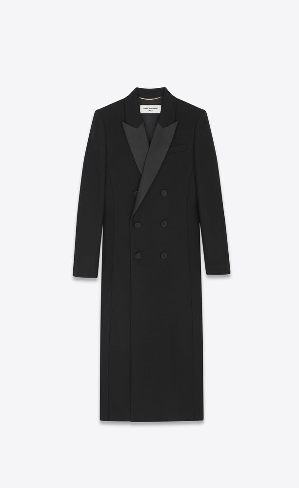 ysl.com | DOUBLE-BREASTED TUXEDO COAT IN CREPE WOOL