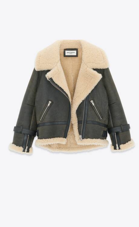 Aviator jacket in aged-leather and shearling | Saint Laurent | YSL.com