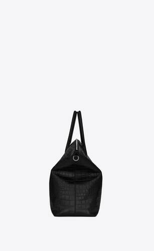 Leather bowling bag in crocoleather, Black with long shoulderbelt. - TopU-Up