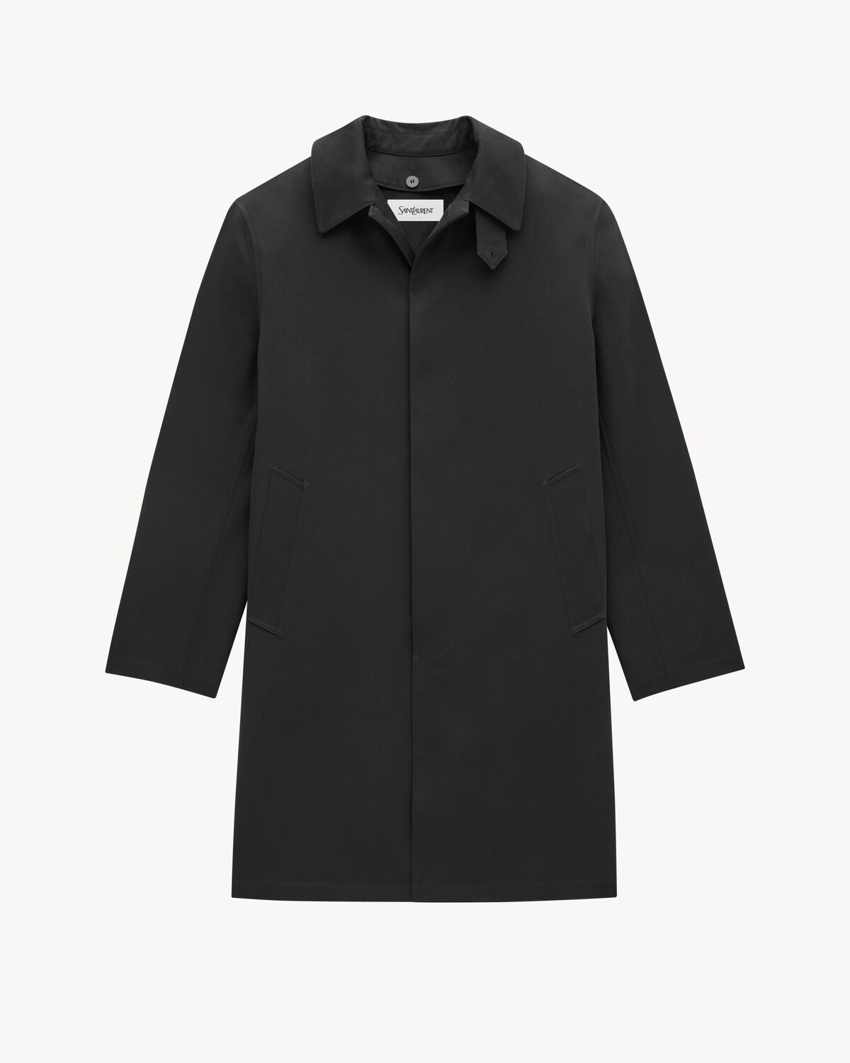 shearling-lined mac coat in nylon serge