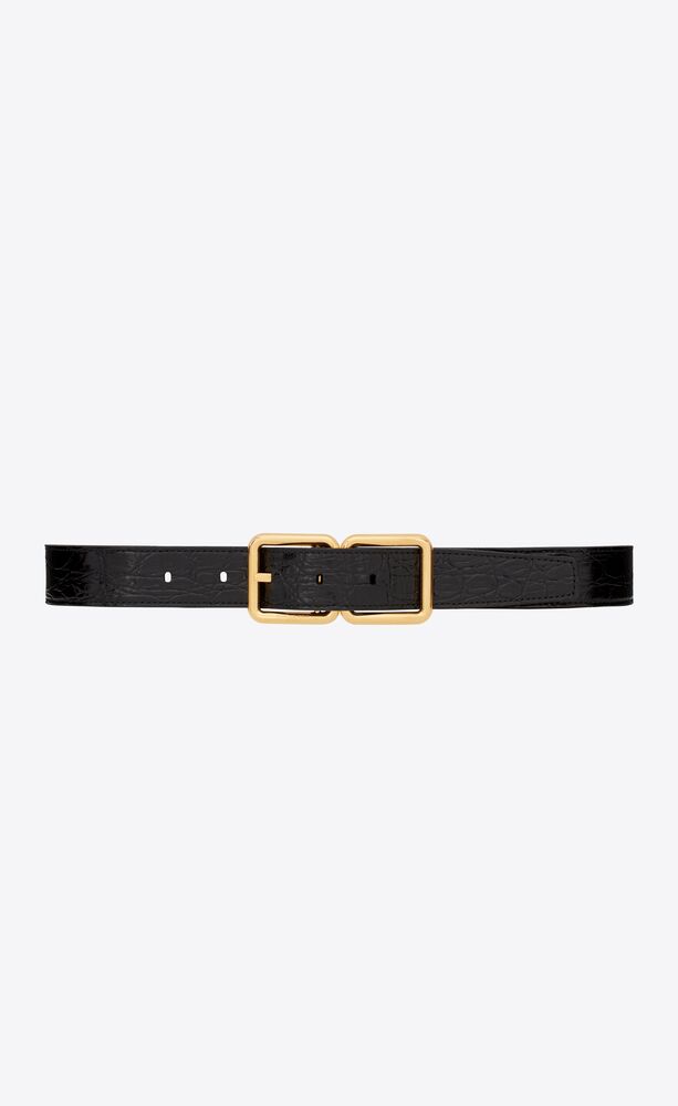 Double Buckle Croc-Embossed Leather Belt