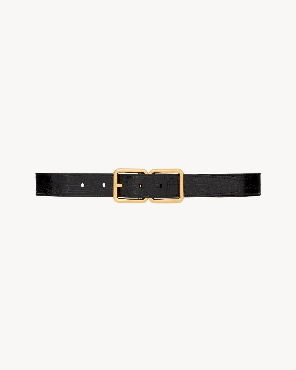 DOUBLE BUCKLE BELT IN CROCODILE-EMBOSSED LEATHER | Saint Laurent | YSL.com