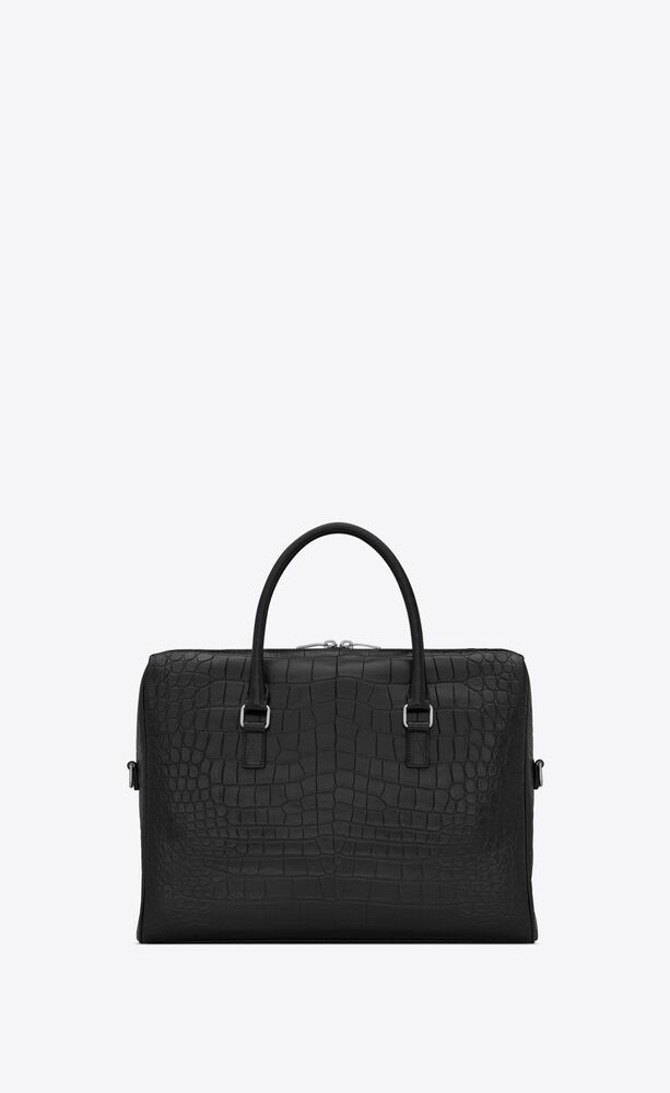 Saint Laurent Duffle Briefcase Bag in Crocodile-Embossed Matte Leather
