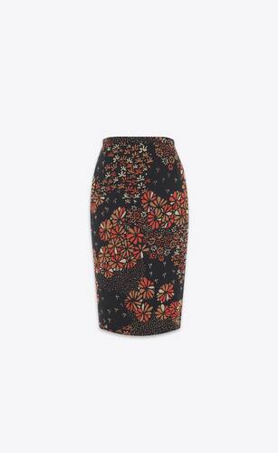 pencil skirt in 70's floral silk muslin