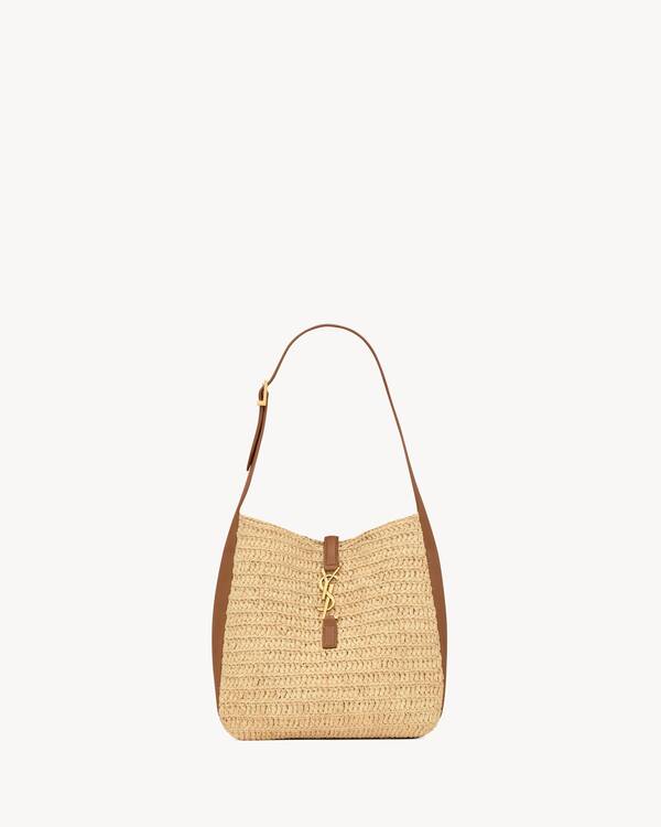 LE 5 À 7 supple small in raffia and leather in Beige | Saint