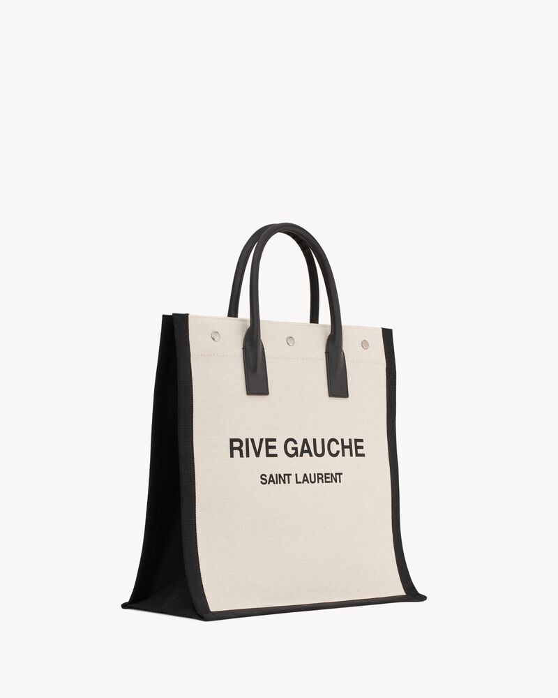 RIVE GAUCHE North/South TOTE BAG IN PRINTED LINEN AND LEATHER