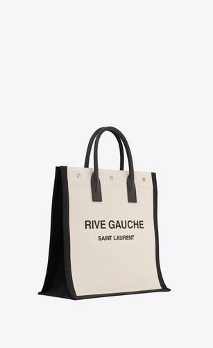 RIVE GAUCHE North/South TOTE BAG IN PRINTED LINEN AND LEATHER | Saint ...