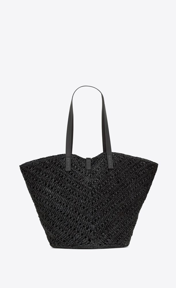 Panier medium in raffia and vegetable-tanned leather | Saint Laurent ...