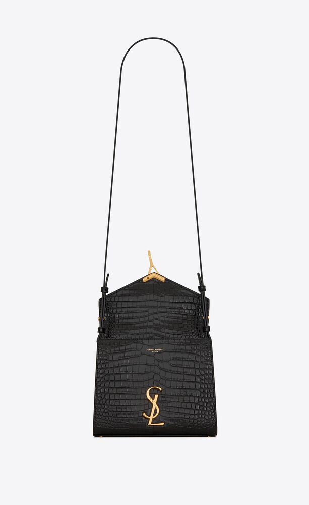 CASSANDRA Mini top handle bag in crocodileembossed shiny leather