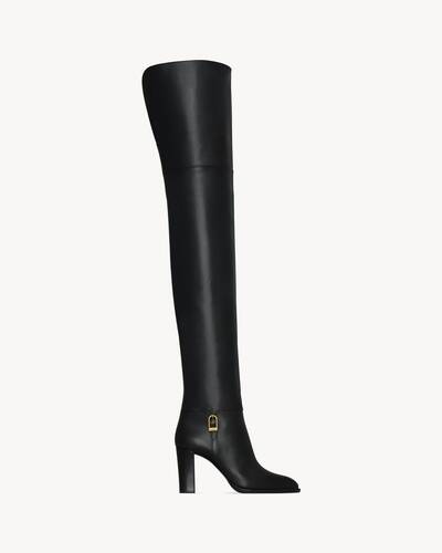 YVES SAINT LAURENT YSL 太ヒールショートブーツ ブラウン 人気のYSLロゴヒール サンローラン17AW オピウムブーツ ブーティ