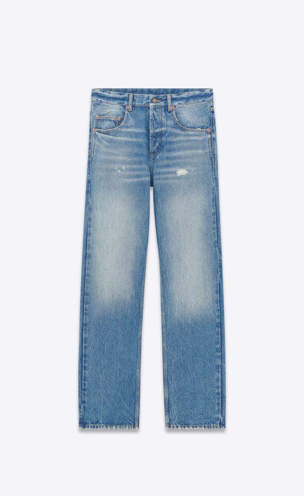 Long extreme baggy jeans in lake medium blue denim, Saint Laurent
