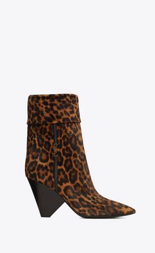 niki booties in leopard-print suede and gold-tone monogram