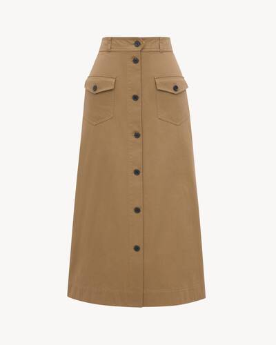 midi skirt in cotton serge | Saint Laurent | YSL US
