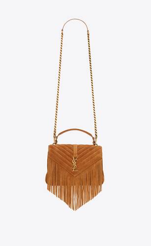 college medium chain bag in light suede with fringes