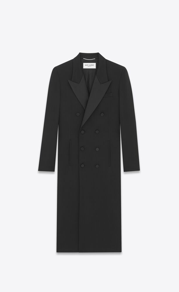 double-breasted tuxedo coat in satin wool