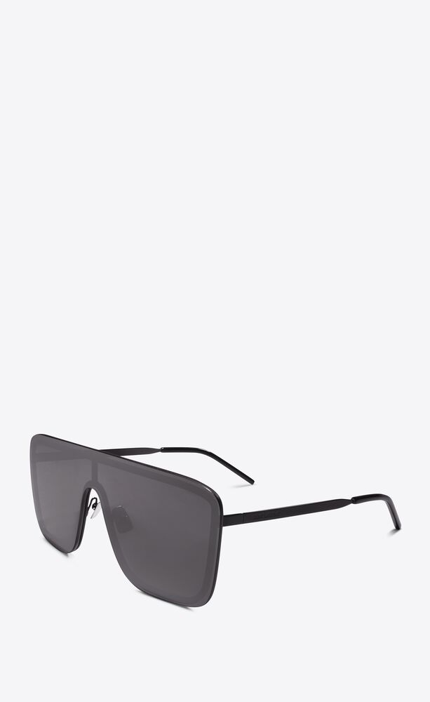 Saint Laurent Logo-engraved Shield Metal Sunglasses in Gray for Men